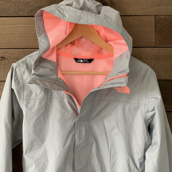 The North Face Girls Kids Zipline Full Zip Hooded Rain Jacket Coat Gray Peach - Picture 2 of 6